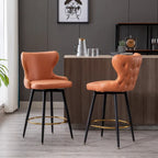 Counter Height Modern Leathaire Fabric Bar Chairs with Swivel and Tufted Gold Nailhead Trim Set of 2