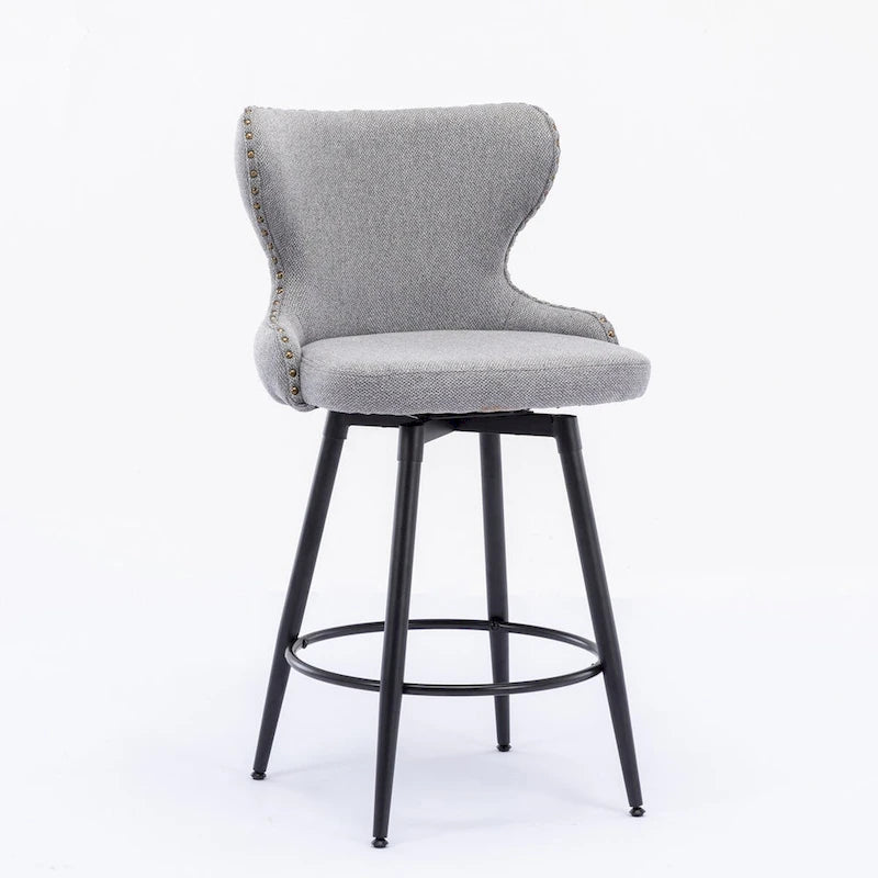 Counter Height Modern Leathaire Fabric Bar Chairs with Swivel and Tufted Gold Nailhead Trim Set of 2