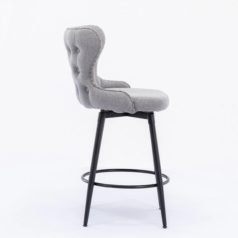 Counter Height Modern Leathaire Fabric Bar Chairs with Swivel and Tufted Gold Nailhead Trim Set of 2