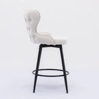 Counter Height Modern Leathaire Fabric Bar Chairs with Swivel and Tufted Gold Nailhead Trim Set of 2