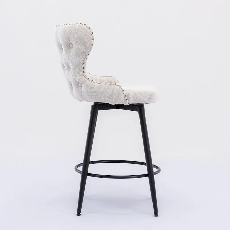 Counter Height Modern Leathaire Fabric Bar Chairs with Swivel and Tufted Gold Nailhead Trim Set of 2