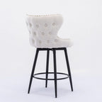 Counter Height Modern Leathaire Fabric Bar Chairs with Swivel and Tufted Gold Nailhead Trim Set of 2