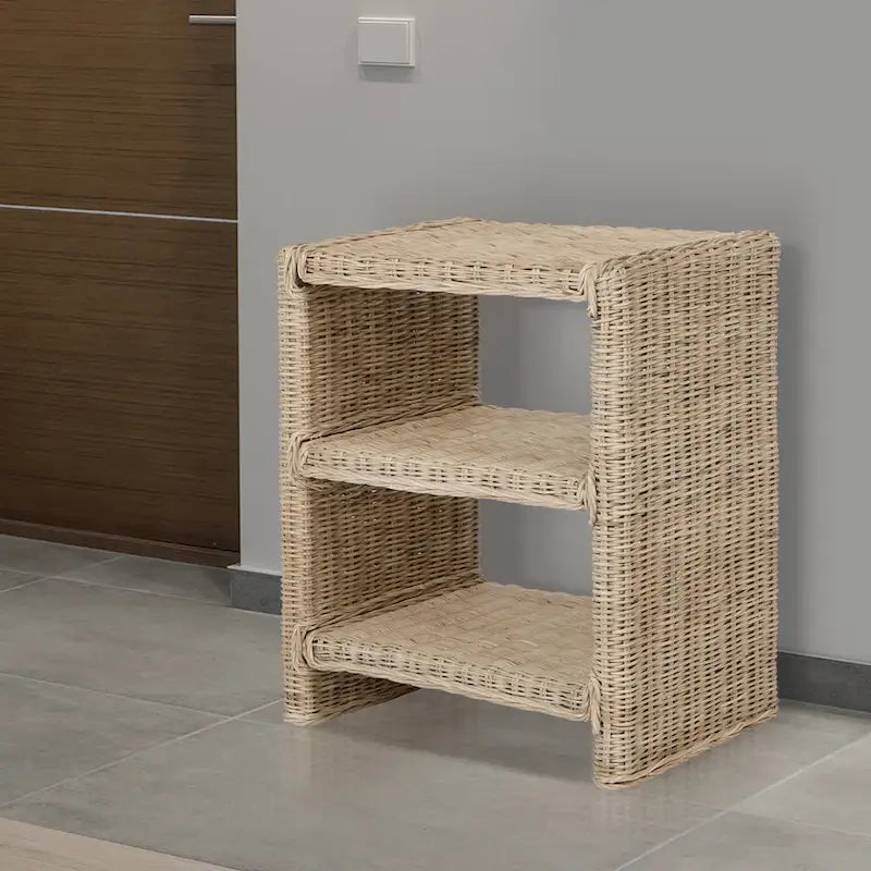 Spiroa 22 Coastal Bohemian Rattan/Wood 3 Tier End Table, Natural, by JONATHAN Y - 22.04