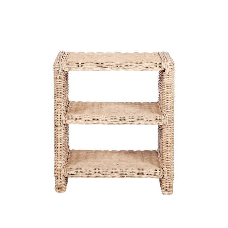 Spiroa 22 Coastal Bohemian Rattan/Wood 3 Tier End Table, Natural, by JONATHAN Y - 22.04