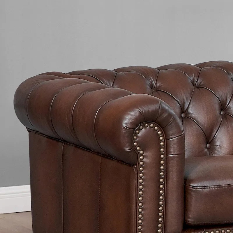Hydeline Alton Bay Top Grain Leather Chesterfield Sofa and Chair - Sofa, Chair