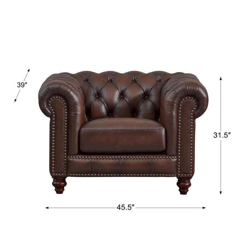 Hydeline Alton Bay Top Grain Leather Chesterfield Sofa and Chair - Sofa, Chair