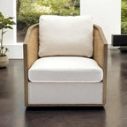 Swivel Barrel Chair with Rattan Design, Leather Accent Sofa Chair, Club Chair with Pillow, Leisure Arm Chair for Living Room