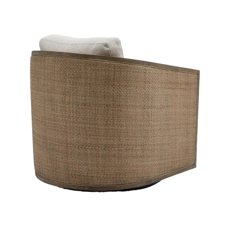 Swivel Barrel Chair with Rattan Design, Leather Accent Sofa Chair, Club Chair with Pillow, Leisure Arm Chair for Living Room