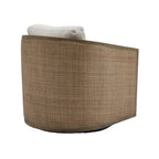 Swivel Barrel Chair with Rattan Design, Leather Accent Sofa Chair, Club Chair with Pillow, Leisure Arm Chair for Living Room