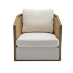 Swivel Barrel Chair with Rattan Design, Leather Accent Sofa Chair, Club Chair with Pillow, Leisure Arm Chair for Living Room