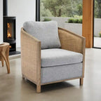 Swivel Barrel Chair with Rattan Design, Leather Accent Sofa Chair, Club Chair with Pillow, Leisure Arm Chair for Living Room