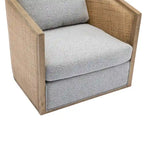 Swivel Barrel Chair with Rattan Design, Leather Accent Sofa Chair, Club Chair with Pillow, Leisure Arm Chair for Living Room