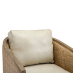 Swivel Barrel Chair with Rattan Design, Leather Accent Sofa Chair, Club Chair with Pillow, Leisure Arm Chair for Living Room