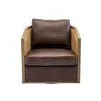 Swivel Barrel Chair with Rattan Design, Leather Accent Sofa Chair, Club Chair with Pillow, Leisure Arm Chair for Living Room