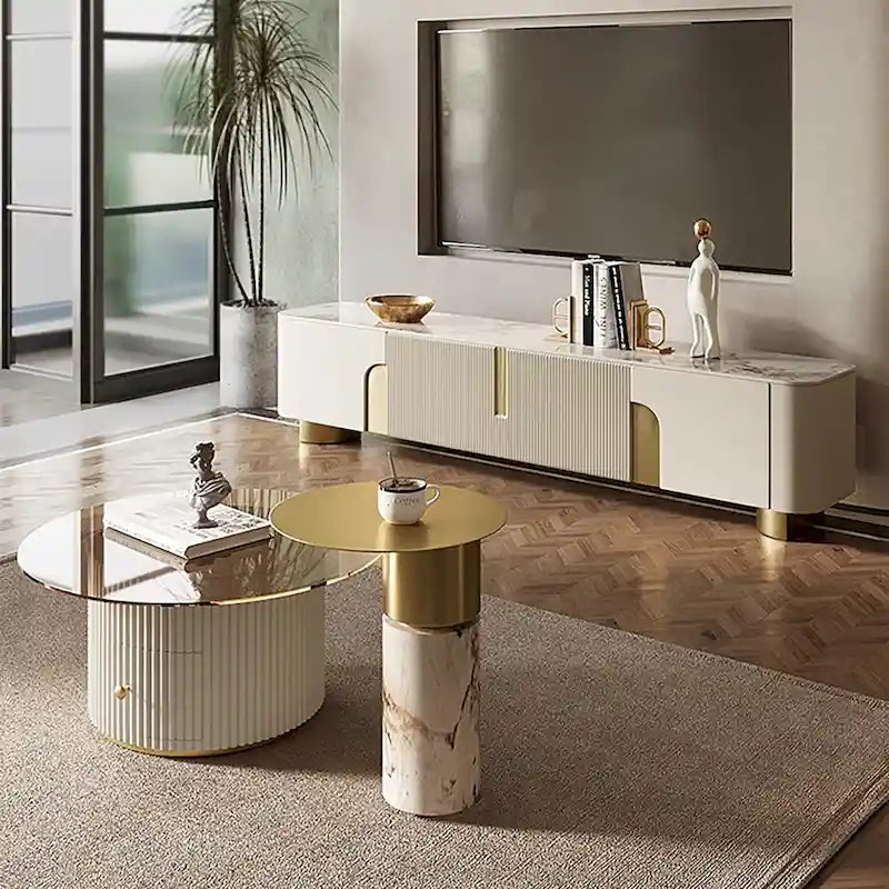 78.7 Media Console with 3 Drawers, white Color, Sintered Stone Table-top - 78.74