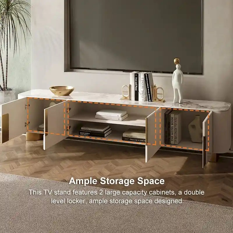 78.7 Media Console with 3 Drawers, white Color, Sintered Stone Table-top - 78.74