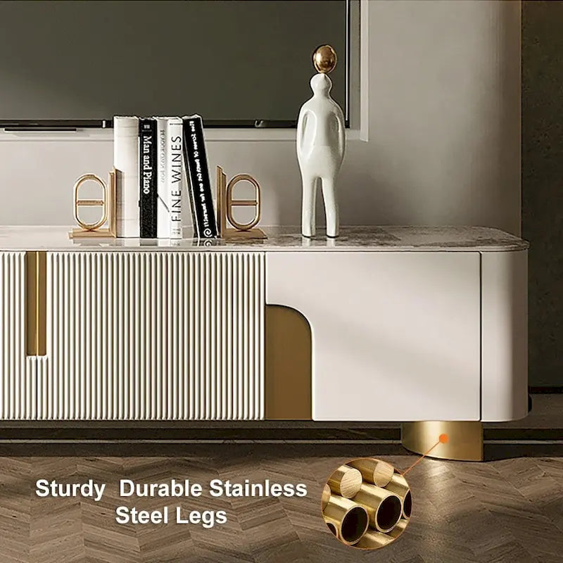 78.7 Media Console with 3 Drawers, white Color, Sintered Stone Table-top - 78.74