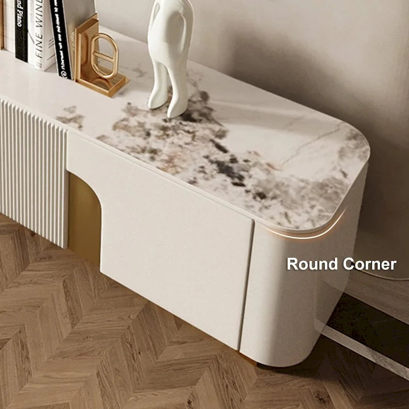 78.7 Media Console with 3 Drawers, white Color, Sintered Stone Table-top - 78.74