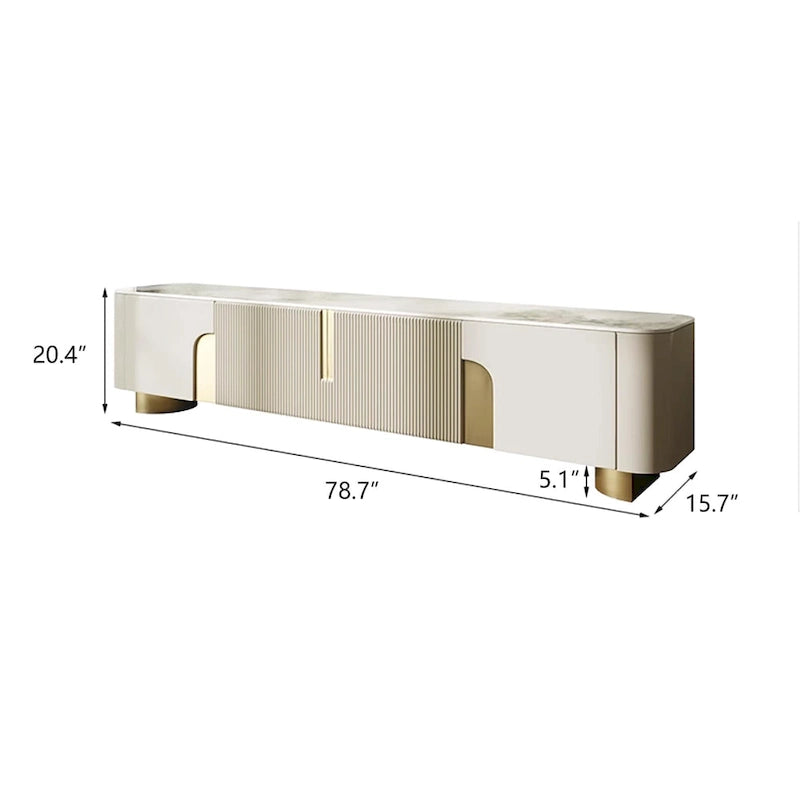 78.7 Media Console with 3 Drawers, white Color, Sintered Stone Table-top - 78.74
