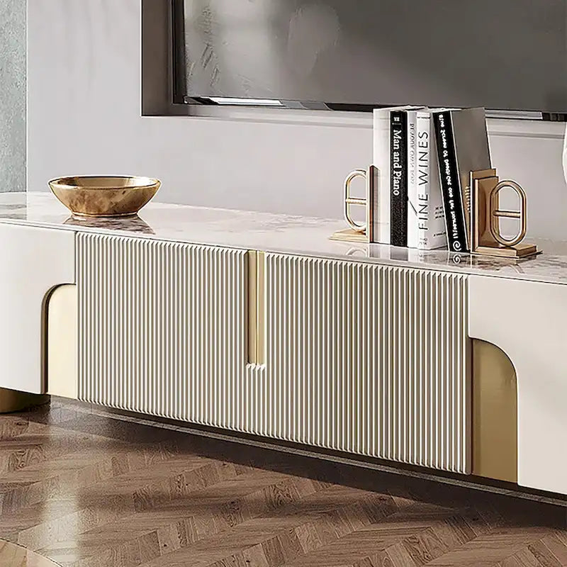 78.7 Media Console with 3 Drawers, white Color, Sintered Stone Table-top - 78.74