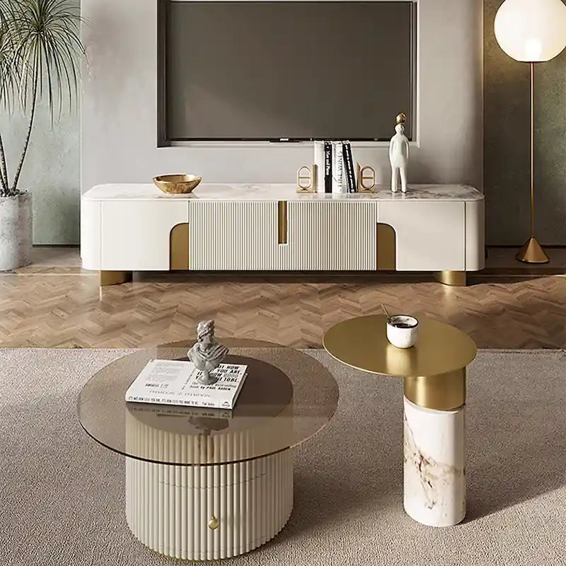 78.7 Media Console with 3 Drawers, white Color, Sintered Stone Table-top - 78.74
