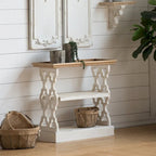 Distressed Wood Console Table with Shelf and Tray Top