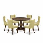 East West Furniture Dining Table Set- a Dining Table & Limelight Linen Fabric Chairs, Distressed Jacobean(Pieces Option)