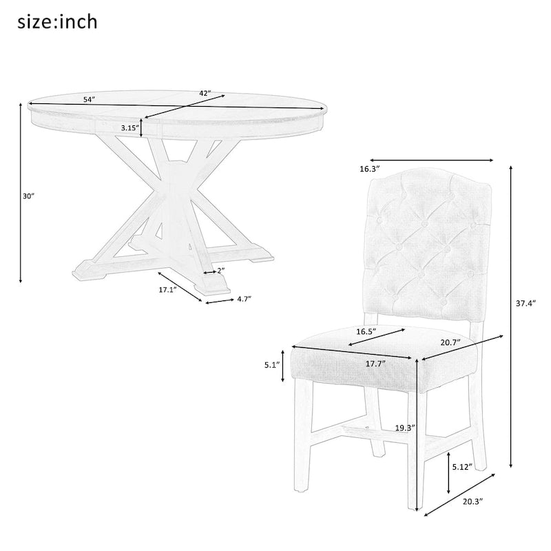Dining Table Set with Extendable Table and 4 Upholstered Chairs