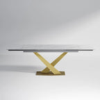 9 - Piece 94.48 Modern Minimalist Extendable Sintered Stone Top Dining Set with 8 Fabric Chair