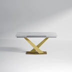 9 - Piece 94.48 Modern Minimalist Extendable Sintered Stone Top Dining Set with 8 Fabric Chair