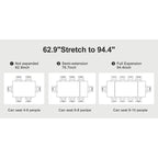 9 - Piece 94.48 Modern Minimalist Extendable Sintered Stone Top Dining Set with 8 Fabric Chair