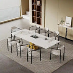 9 - Piece 94.48 Modern Minimalist Extendable Sintered Stone Top Dining Set with 8 Fabric Chair
