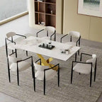 9 - Piece 94.48 Modern Minimalist Extendable Sintered Stone Top Dining Set with 8 Fabric Chair