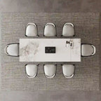 9 - Piece 94.48 Modern Minimalist Extendable Sintered Stone Top Dining Set with 8 Fabric Chair