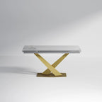 9 - Piece 94.48 Modern Minimalist Extendable Sintered Stone Top Dining Set with 8 Fabric Chair
