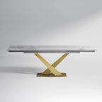9 - Piece 94.48 Modern Minimalist Extendable Sintered Stone Top Dining Set with 8 Fabric Chair