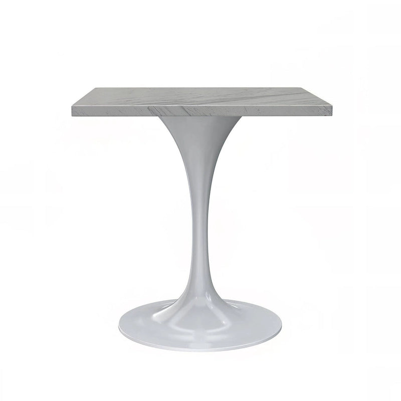 LeisureMod Verve Square Dining Table with Resin Tabletop and White Steel Base for Kitchen and Dining Room