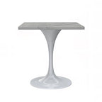 LeisureMod Verve Square Dining Table with Resin Tabletop and White Steel Base for Kitchen and Dining Room