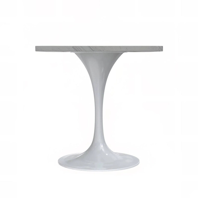 LeisureMod Verve Square Dining Table with Resin Tabletop and White Steel Base for Kitchen and Dining Room