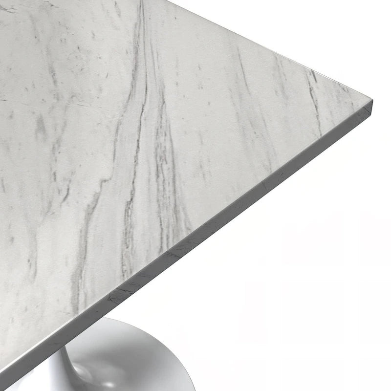 LeisureMod Verve Square Dining Table with Resin Tabletop and White Steel Base for Kitchen and Dining Room