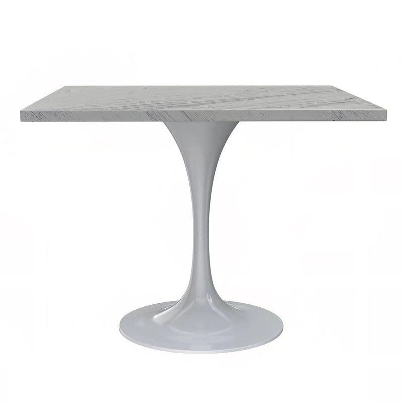 LeisureMod Verve Square Dining Table with Resin Tabletop and White Steel Base for Kitchen and Dining Room