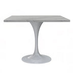 LeisureMod Verve Square Dining Table with Resin Tabletop and White Steel Base for Kitchen and Dining Room