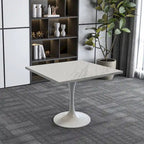 LeisureMod Verve Square Dining Table with Resin Tabletop and White Steel Base for Kitchen and Dining Room