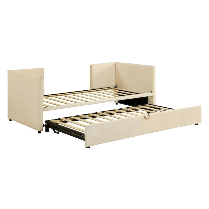 Velvet Upholstered Twin Daybed, Pop Up Trundle, Expandable to King Size, Versatile