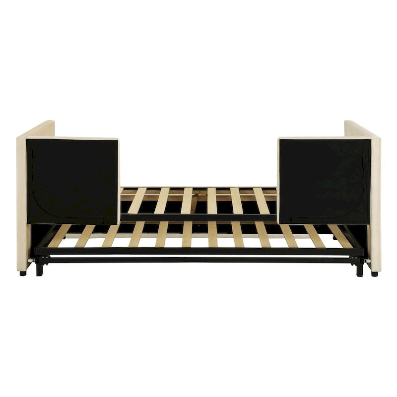 Velvet Upholstered Twin Daybed, Pop Up Trundle, Expandable to King Size, Versatile