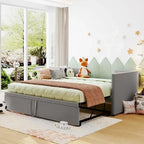 Velvet Upholstered Twin Daybed, Pop Up Trundle, Expandable to King Size, Versatile