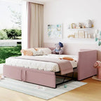 Velvet Upholstered Twin Daybed, Pop Up Trundle, Expandable to King Size, Versatile
