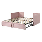 Velvet Upholstered Twin Daybed, Pop Up Trundle, Expandable to King Size, Versatile