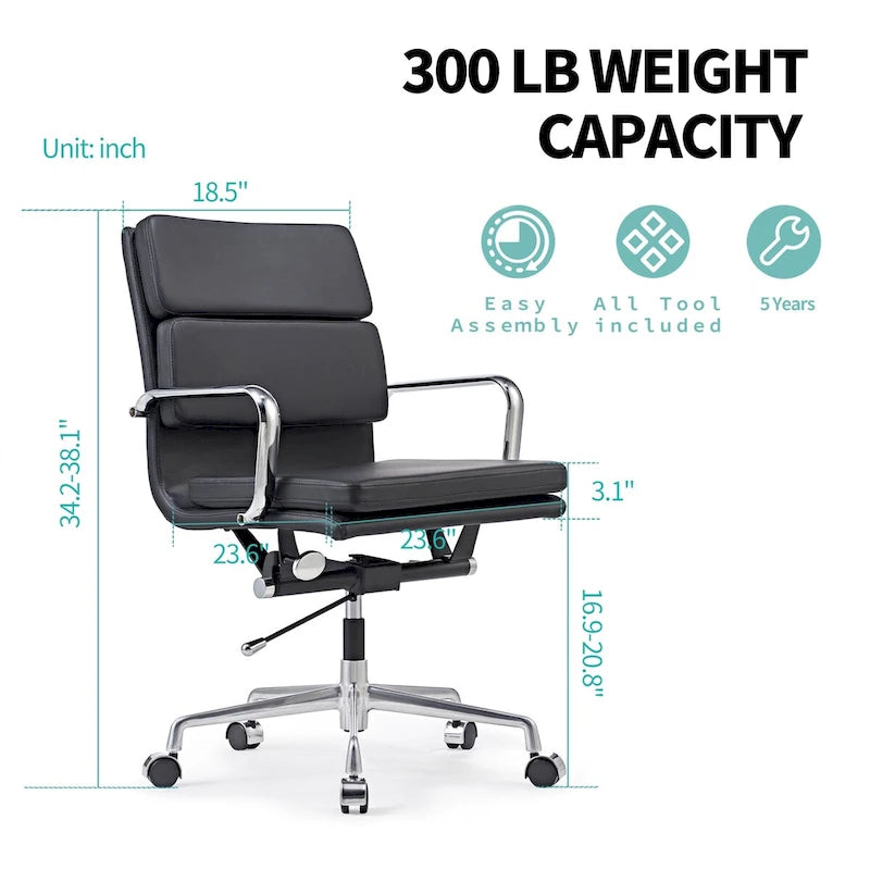 CAROCC Office Chair PU Leather Adjustable ErgoChair with Thickened Cushion - N/A