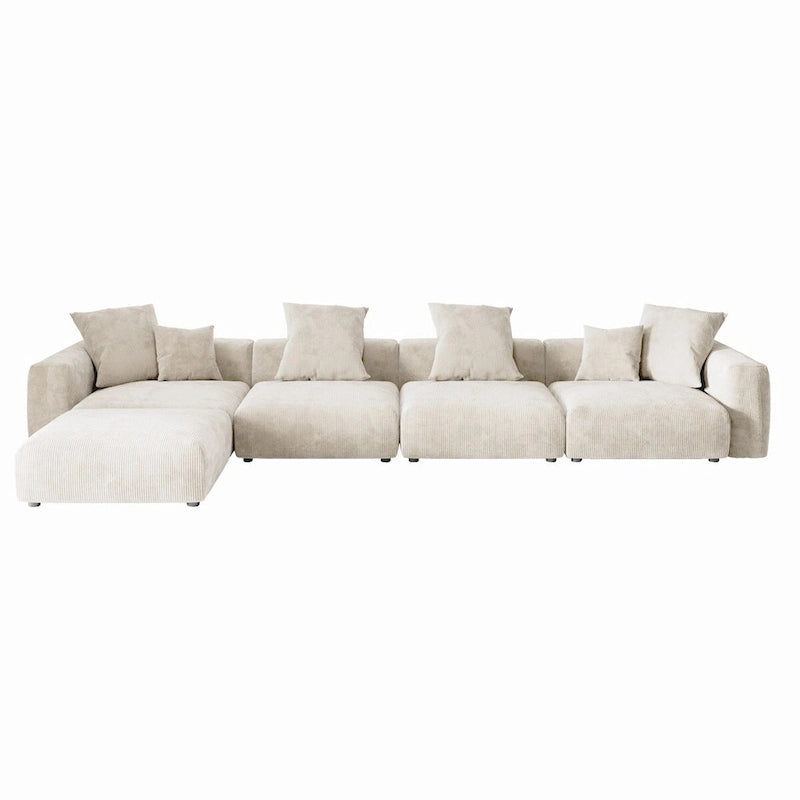 L-Shaped Couch Corduroy Sofa 5-seat Modular Large Sectional Couch with Ottoman for Living Room